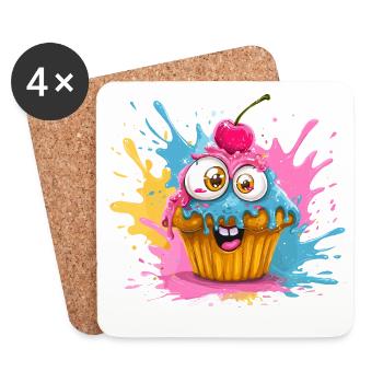 Colorful cupcake with googly eyes - Coasters (set of 4) - white - Front