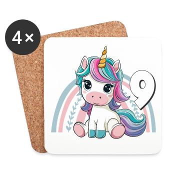 9. Geburtstag Einhorn Regenbogen Süß Niedlich - Untersetzer (4er-Set) - Weiß - Vorne