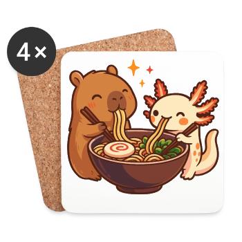 Capybara mit Axolotl isst Nudeln Ramen kawaii - Untersetzer (4er-Set) - Weiß - Vorne