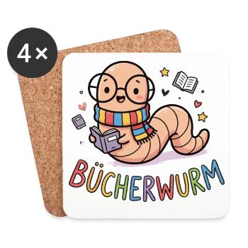 Bücherwurm Cute German Bookworm Reading Gift - Coasters (set of 4) - white - Front