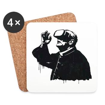 Priester mit VR Brille – Glaube trifft Zukunft - Untersetzer (4er-Set) - Weiß - Vorne