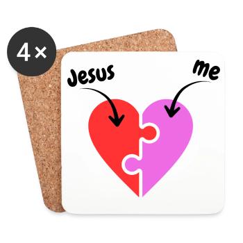 Jesus & me - Heart - Puzzle - Christian - Coasters (set of 4) - white - Front