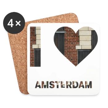 Amsterdam Brick Heart Emblem Tee - Coasters (set of 4) - white - Front