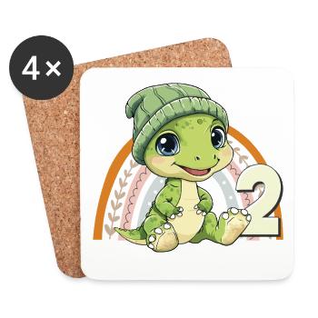 2e anniversaire Dinosaure Arc-en-ciel mignon mignon - Dessous de verre (lot de 4) - blanc - Devant