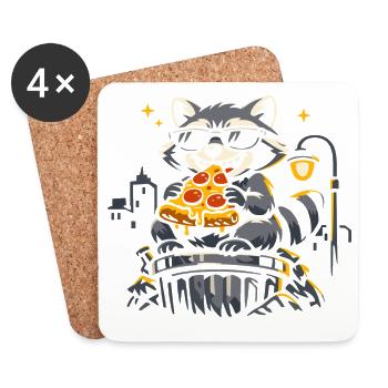Cute Raccoon Pizza Funny Wild Animals - Coasters (set of 4) - white - Front