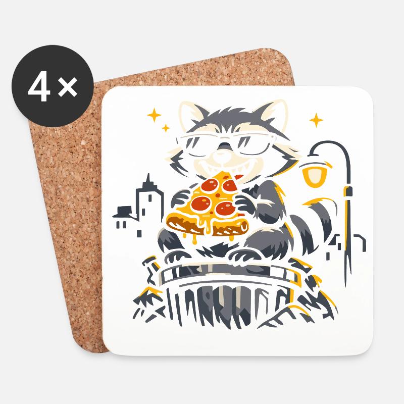 Niedlicher Waschbär Pizza Lustig Wilde Tiere - Untersetzer (4er-Set) - Weiß