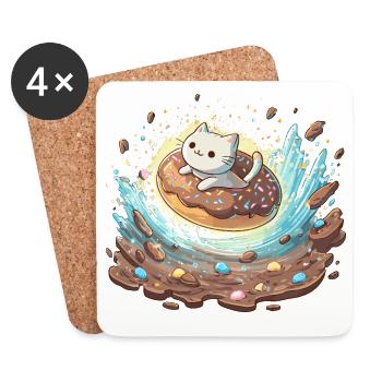 Kawaii Cats Donut - Dessous de verre (lot de 4) - blanc - Devant