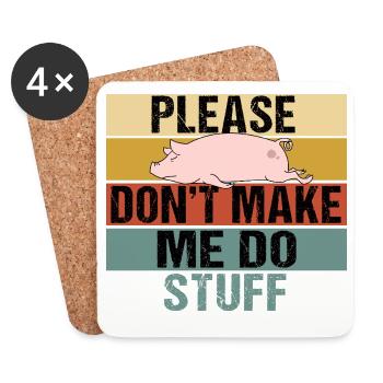 Lazy Pig Please Dont Make Me Do Stuff Retro - Coasters (set of 4) - white - Front