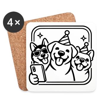 Party Dogs Selfie Hunde Line Art Minimalistisch - Untersetzer (4er-Set) - Weiß - Vorne