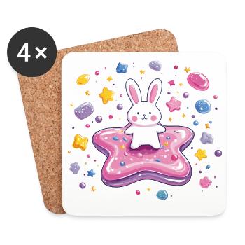 Little Rabbit on Pink Star Magic - Coasters (set of 4) - white - Front