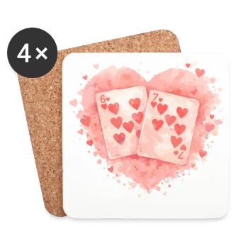 Playing Cards 67 Valentine Six Seven Heart Sweet - Coasters (set of 4) - white - Front