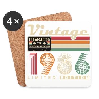 Original 1986 Vintage Vintage Anniversaire Rétro - Dessous de verre (lot de 4) - blanc - Devant