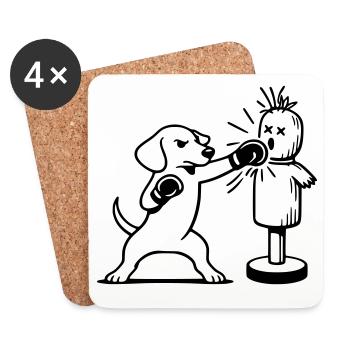 Sparring Dachshund Boxing Line Art - Coasters (set of 4) - white - Front