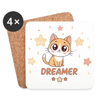 Dreamy Kitten and Sweet Stars - Coasters (set of 4) - white - Front