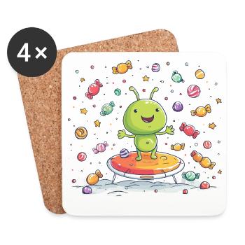 Little green alien on trampoline - Coasters (set of 4) - white - Front