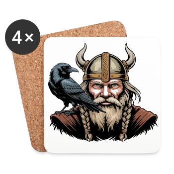 Viking Viking Legend Sailor Odin Raven Fighter - Coasters (set of 4) - white - Front