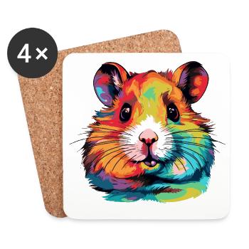 Farbexplosion Hamsterportrait - Untersetzer (4er-Set) - Weiß - Vorne