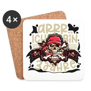 3ème anniversaire Pirate - Dessous de verre (lot de 4) - blanc - Devant