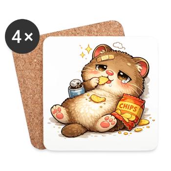 Chat amoureux des biscuits - Dessous de verre (lot de 4) - blanc - Devant