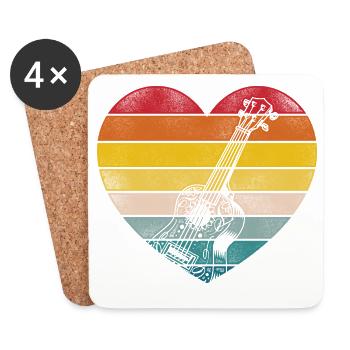 Hawaiian Ukulele Uke Heart Retro - Coasters (set of 4) - white - Front