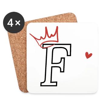 Lettre f couronne cœur  - Dessous de verre (lot de 4) - blanc - Devant