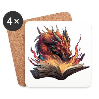 Dragon Book Transformation Fire Design - Coasters (set of 4) - white - Front