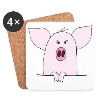 Cuddly Pink Pig Cartoon - Coasters (set of 4) - white - Front
