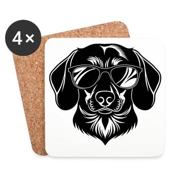 Dackel Hundekopf mit Sonnenbrille - Untersetzer (4er-Set) - Weiß - Vorne
