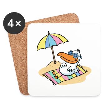 Sun bird on the beach with umbrella - Coasters (set of 4) - white - Front