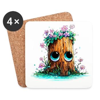 Forest stump with flower eyes - Coasters (set of 4) - white - Front