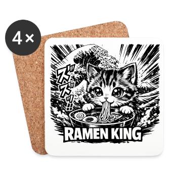 Chats Ramen Nouilles Anime japonais Manga Kawaii - Dessous de verre (lot de 4) - blanc - Devant