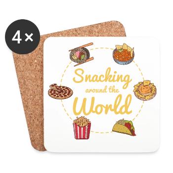Grignotage autour du monde : Motif du voyage culinaire - Dessous de verre (lot de 4) - blanc - Devant
