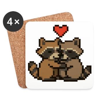 Pixel raccoon with heart - Coasters (set of 4) - white - Front