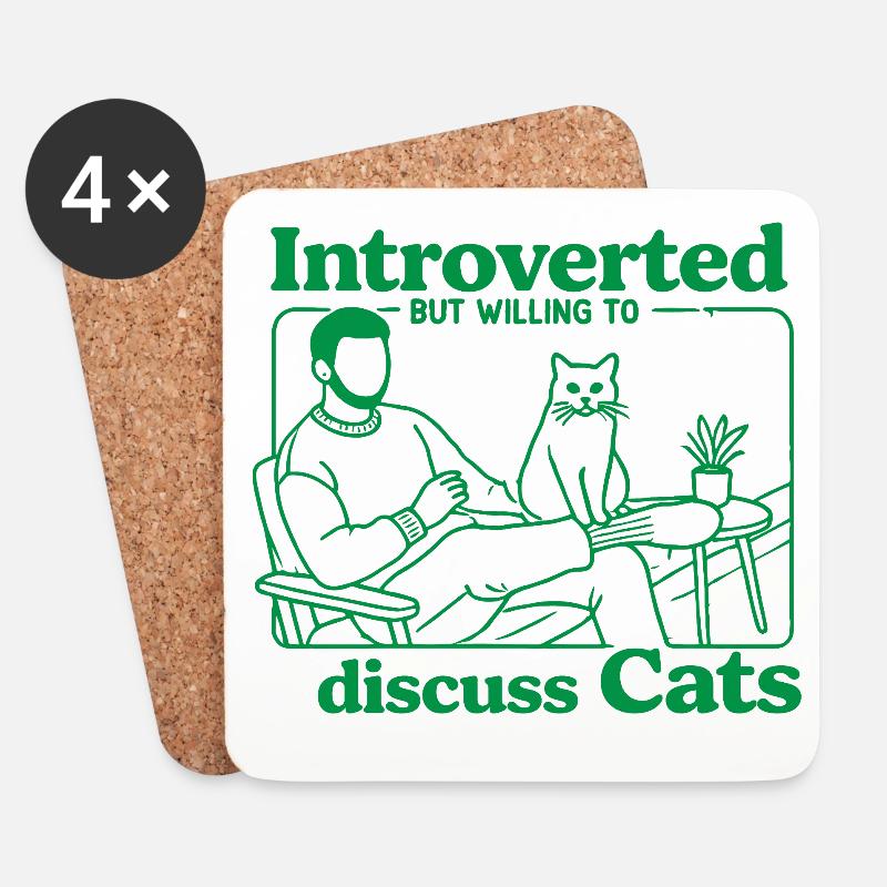 Introvertiert, aber bereit, mit Katzen zu plaudern - Untersetzer (4er-Set) - Weiß