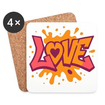 Amour - Cœur - Saint Valentin - Mariage - Dessous de verre (lot de 4) - blanc - Devant