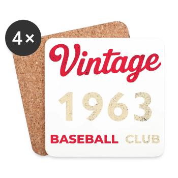 Vintage 1963 – Baseball Club Retro Geburtsjahr - Untersetzer (4er-Set) - Weiß - Vorne