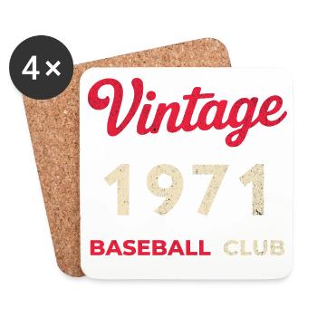 Vintage 1971 – Baseball Club Retro Geburtsjahr - Untersetzer (4er-Set) - Weiß - Vorne