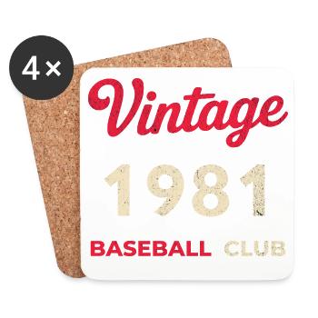 Vintage 1981 – Baseball Club Retro Geburtsjahr - Untersetzer (4er-Set) - Weiß - Vorne