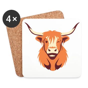 Tête de Taureau à longues cornes orange - Dessous de verre (lot de 4) - blanc - Devant