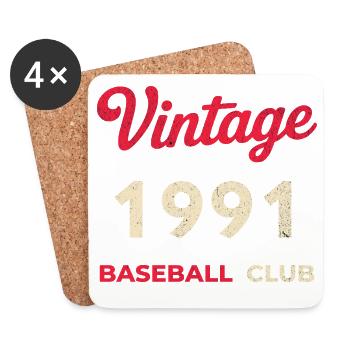 Vintage 1991 – Baseball Club Retro Geburtsjahr - Untersetzer (4er-Set) - Weiß - Vorne