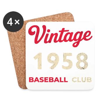 Vintage 1958 – Baseball Club Retro Geburtsjahr - Untersetzer (4er-Set) - Weiß - Vorne