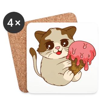 Le chat mange de la glace - Dessous de verre (lot de 4) - blanc - Devant