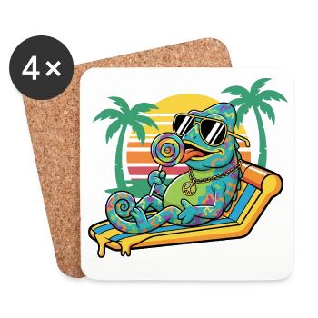 Caméléon dans le motif humoristique des vacances de plage d’été - Dessous de verre (lot de 4) - blanc - Devant