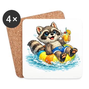 Raccoon in swimming ring with cocktail Description - Coasters (set of 4) - white - Front