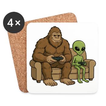 Bigfoot Alien Plays Video Game Gaming Sasquatch - Coasters (set of 4) - white - Front
