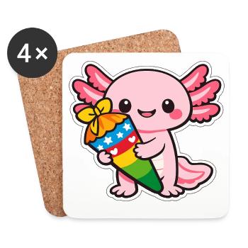 Dragon de Kawaii avec un axolotl de feux d’artifice - Dessous de verre (lot de 4) - blanc - Devant