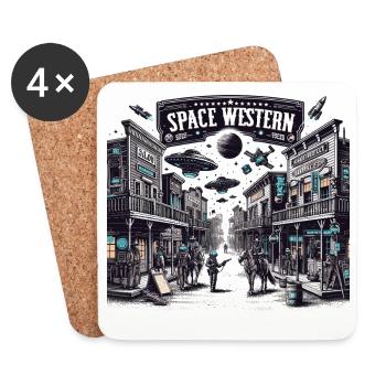 Scène de la Ville Western Spatiale - Dessous de verre (lot de 4) - blanc - Devant