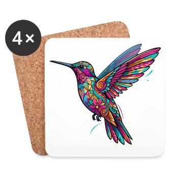 Kaleidoscope Hummingbird Pattern Colorful Hummingbird Flying - Coasters (set of 4) - white - Front