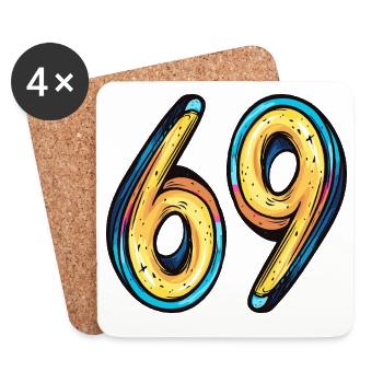 69 Zahl Bunt - Untersetzer (4er-Set) - Weiß - Vorne