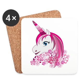Pinkes Einhorn mit Blütenkrone - Untersetzer (4er-Set) - Weiß - Vorne
